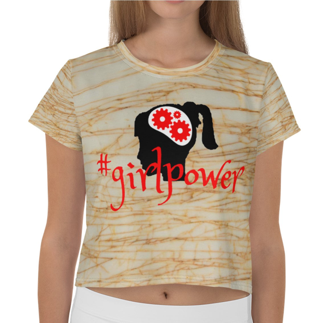 Army Green #girlpower Cropped Tees. Girls' Hashtag Art Crop Top. WickedYo.